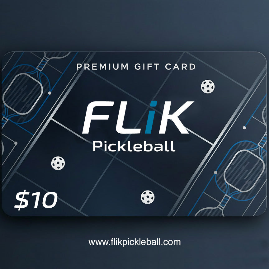 Flik Pickleball gift card with $10 value on a dark background