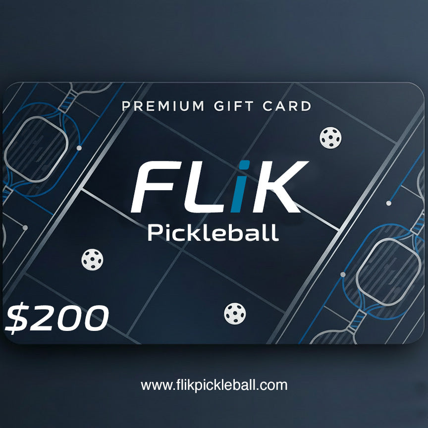 Flik Pickleball gift card with $200 value on a dark background