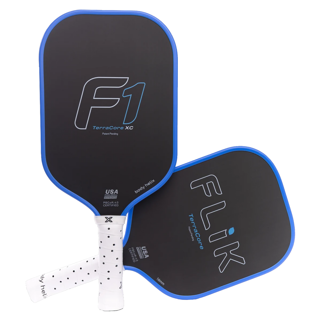 FLiK F1 Power pickleball paddle, front and back, elongated shape. Featured in the FLiK pickleball paddle sale.